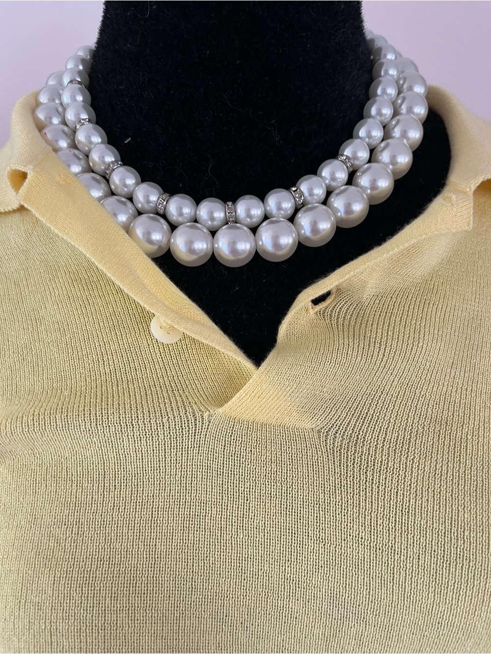 Polo by Ralph Lauren Pale Yellow Cotton Polo-Collar Crew Sweater with Navy Pony - Picture 4 of 7